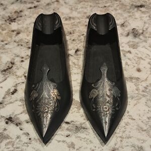 Two Vintage Brass Etched Shoe Ashtrays From India